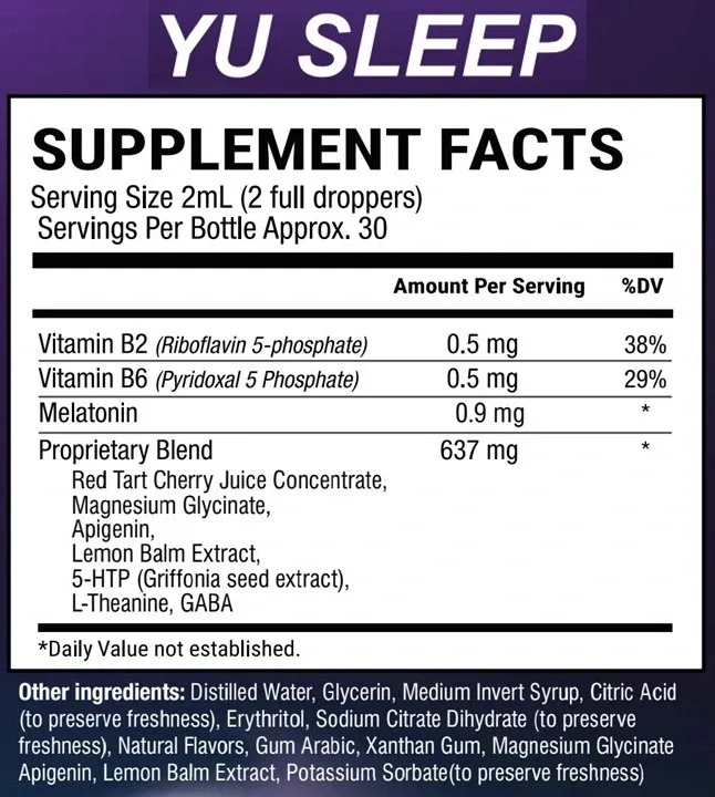 Yu Sleep supplement facts style label reference